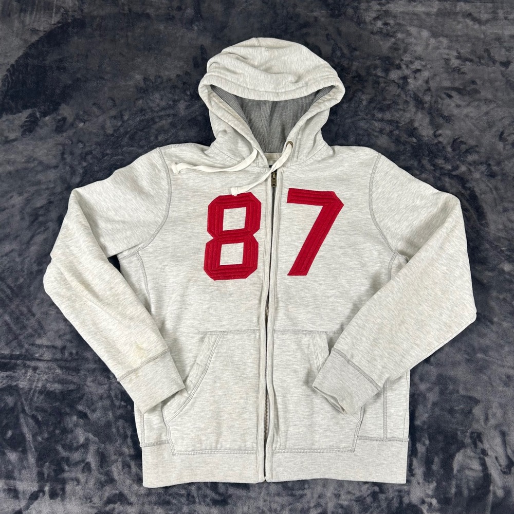 Aeropostale Full Zip Hoodie Mens Large Gray 87 Graphic Fleece Sweatshirt‎